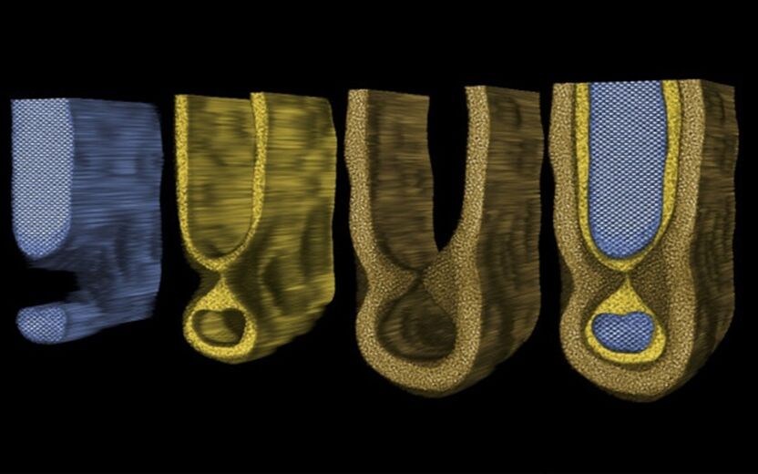This image shows the silicon, silicon dioxide and hafnium oxide layers inside a transistor channel.